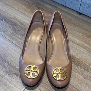 Tory Burch Brown Flats with Gold Emblem